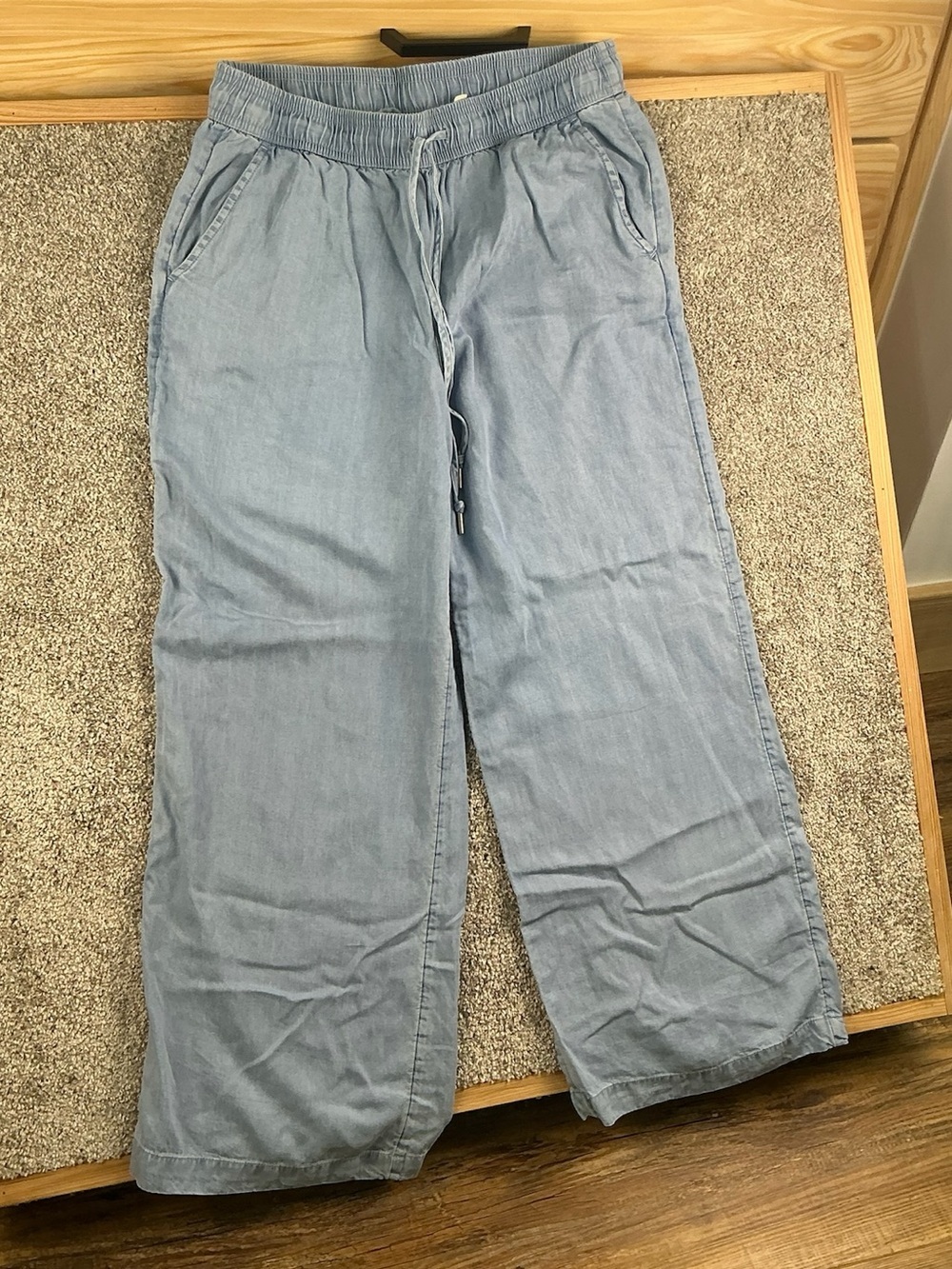 Dusty Blue Elastic Drawstring Straight-Leg Pants